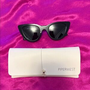 Piper Black Cat-Eye Sunglasses with case and cloth